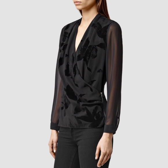 ALLSAINTS Amali Lux Floral Burnout Long Sleeve Top - Picture 1 of 6